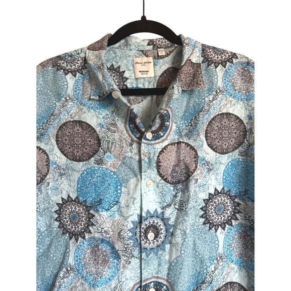 Baird McNutt Linen Murano Slim Fit Button Up Shirt XL Blue Geometric Patten - Picture 1 of 8